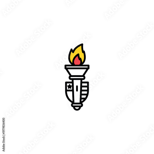 Torch with flame on top burning.