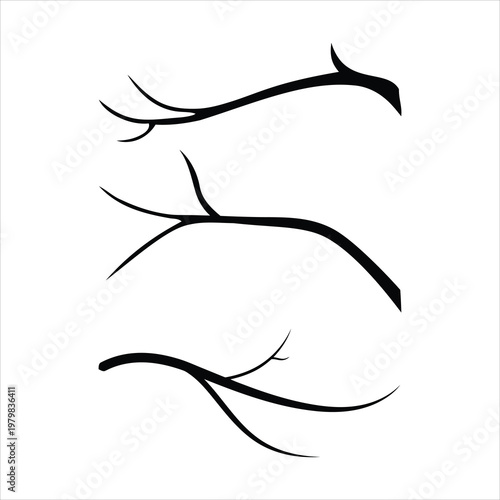 Set of minimalist tree branch silhouettes isolated on white background vector illustration