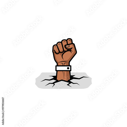 Raised Fist Wearing a Handcuff Breaking.