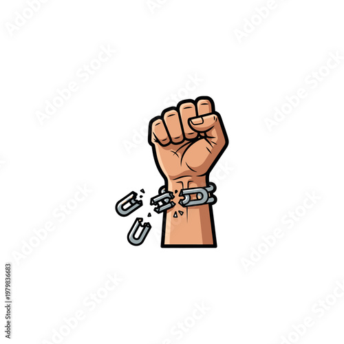 Fist breaking free from handcuffs symbol.