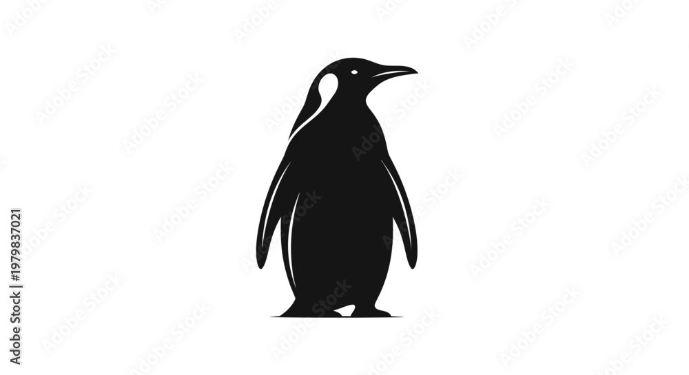 Fototapeta premium Silhouette of a Penguin standing on white background, minimalist vector illustration
