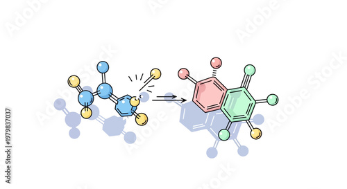 Chemical Reaction Illustration of Molecular Transformation.