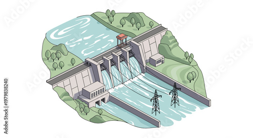 Hydroelectric Dam Generating Clean Energy.