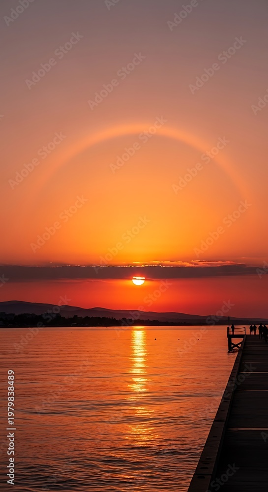 Obraz premium Sunset Over Water with a Halo Effect and Dock.