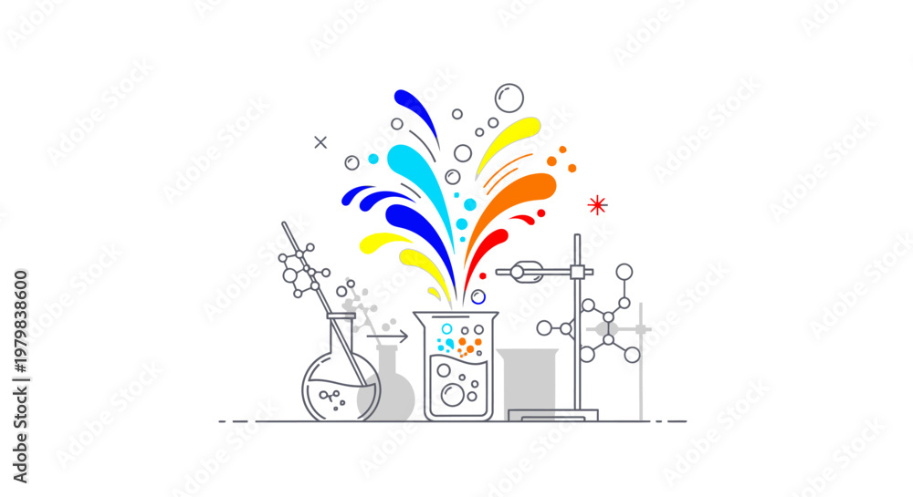 Fototapeta premium Explosion of Colors from Scientific Beaker and Flask.