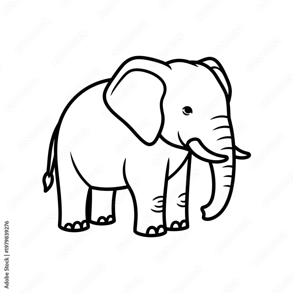 Fototapeta premium A simple black and white outline drawing of an elephant standing.