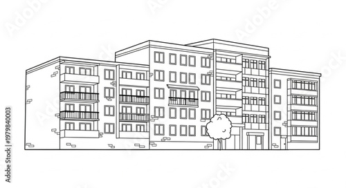 Sketch of a Modern Apartment Building Facade.