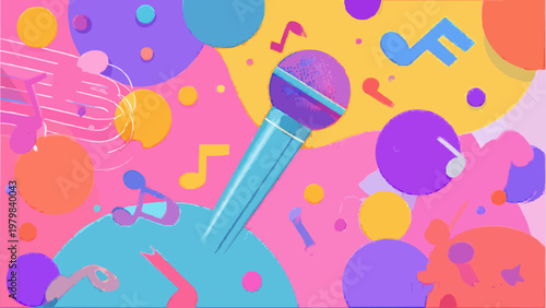 Colorful Karaoke Background with Microphone and Music Notes