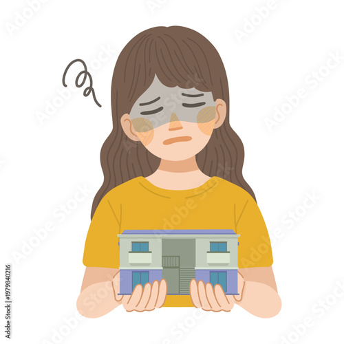アパートに住んだ事を、後悔している女性のイラスト