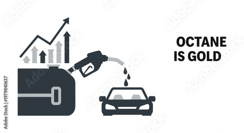 Tableau sur toile Fuel nozzle pouring octane into car gas tank with rising graph for finance and e