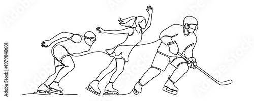 group of ice hockey players in action sketch on white background for sports concept