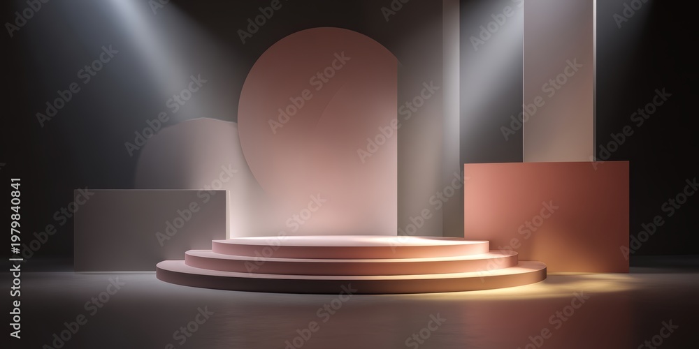 Fototapeta premium Modern Stage Design with Geometric Shapes and Dramatic Lighting