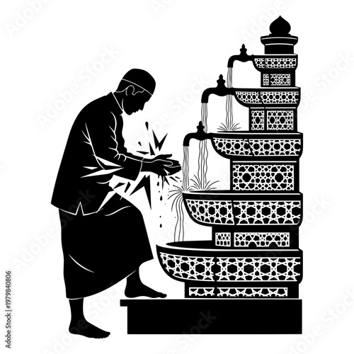 Monk in traditional robe meticulously arranging incense sticks on ornate temple burner in serene ritual setting