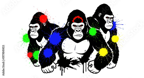 Gorillas with Paint Splatter - Wild Animals, Playful Art