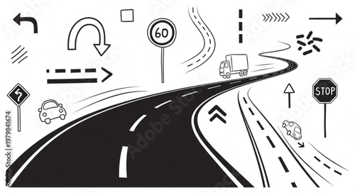 Road signs and traffic symbols collection for driving information.