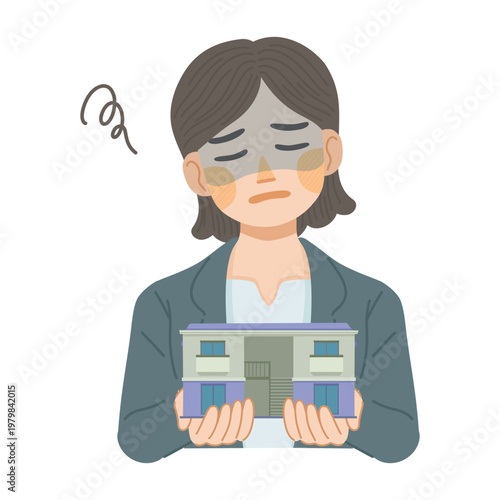 スーツ姿の女性がアパートのデメリットに落ち込んでいるイラスト