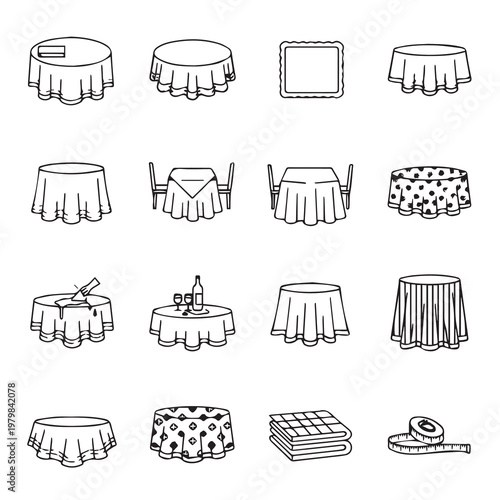Drapery Tablecloth Styles Folds and PatternsVector Line Art Illustration