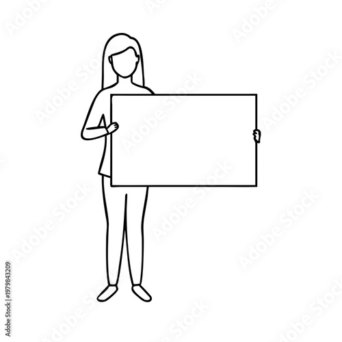 Woman holding a blank sign, vector illustration