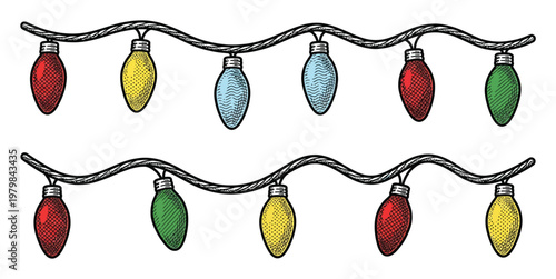 Festive String Lights: Red, Yellow, Blue, and Green Bulbs on Wires