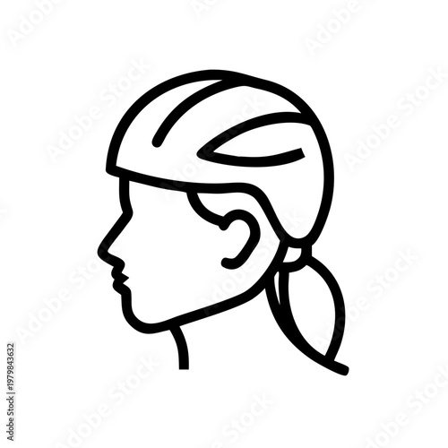 Profile view of a woman wearing a bicycle helmet