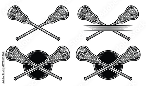 Four Vintage Lacrosse Stick Emblems with Different