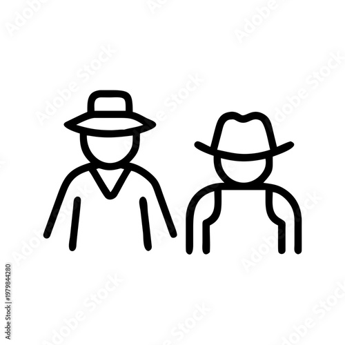 Two people wearing hats, farmer and cowboy icons