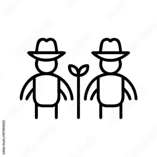 Two farmers standing next to a plant sprout icon