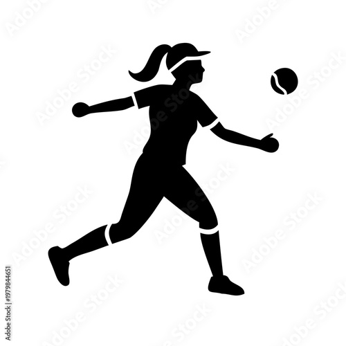 Silhouette of a female softball player throwing a ball