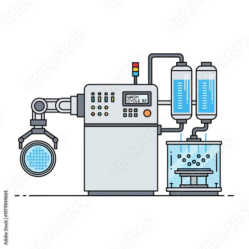 Automated Semiconductor Wafer Cleaning Machine with Robotic Arm