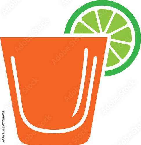 Orange shot glass with lime slice against a white background vector illustration