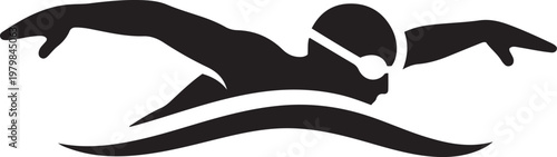 Silhouette of a swimmer performing the butterfly stroke in stylized water