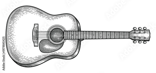 Vintage Acoustic Guitar with Detailed Engraving Style