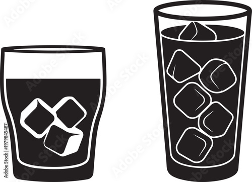 Two glasses of cold beverages with ice cubes on white background vector illustration