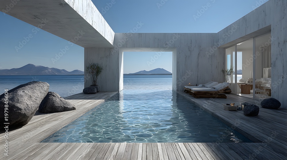 Fototapeta premium Luxury summer house with infinity pool layout, elegant design