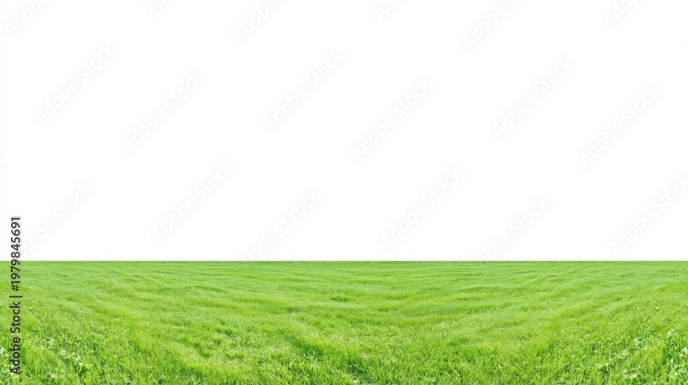 Obraz premium Vast green grass field under a clear sky, stretching far into the horizon.