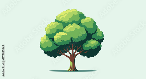 Vibrant Green Tree with Lush Foliage and Sturdy Trunk.