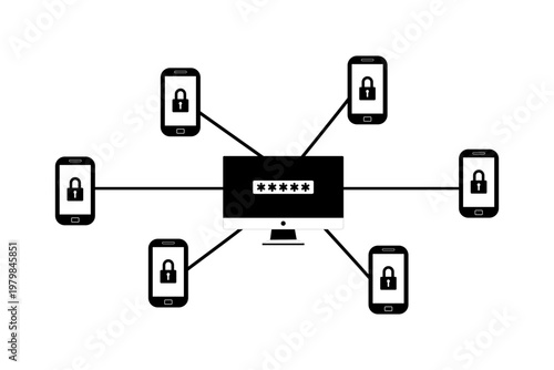 Network security and multi-factor authentication concept illustration