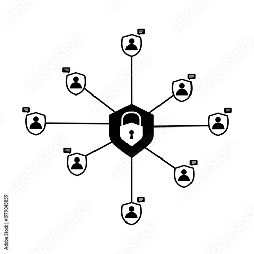 Secure Network Connections with Shield Lock and User Icons Graphic