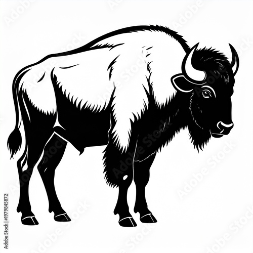 black and white yak illustration isolated on plain background
