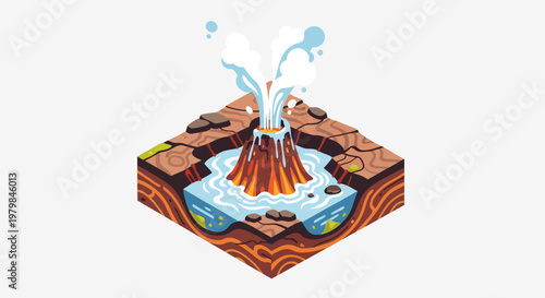 Volcanic Eruption Cross Section Diagram Illustrating Geological Processes.
