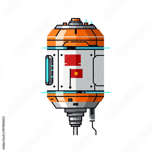 Futuristic Sci-Fi Pod, Orange and White Space Station Module, Technology Concept