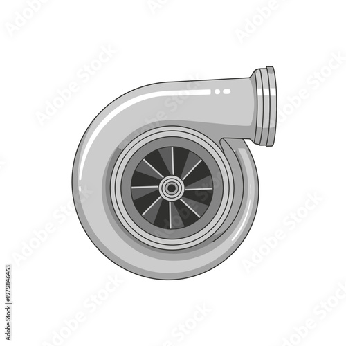 Glossy Silver Turbocharger Engine Part Isolated on White Background