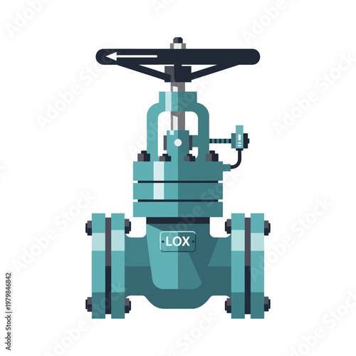 Industrial Gate Valve with LOX Label - Flow Control Equipment Illustration