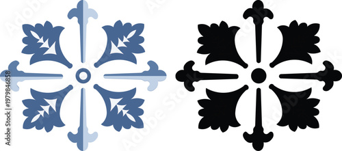 Vector set of heraldic symbols and wing elements featuring religious cross icons and silhouette patterns for tattoo illustration and decorative art design