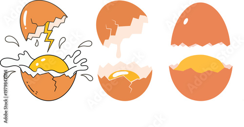 Egg cracking stages broken shell yolk cooking food process Vector Illustration