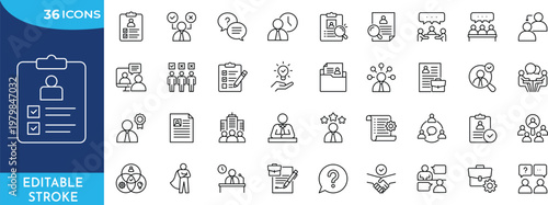 Job Interview 36 icon set. Editable icon set. Editable stroke.