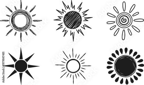 Sun icons set abstract solar shapes minimal design collection Vector Illustration