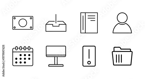 Office and business minimalist outline icon set for corporate productivity and management.