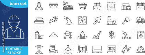 Concrete 32 icon set. Outline icons collection. Editable stroke.