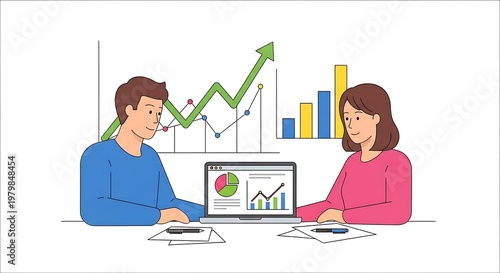 Flat Vector Illustration of Business Analysis Teamwork Process